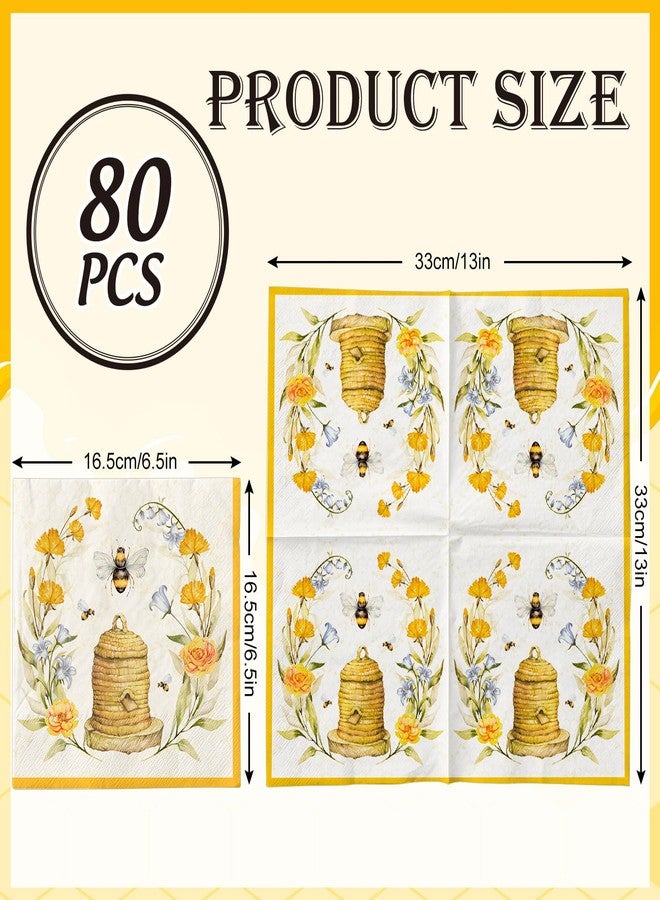 وولاين مجموعة مناديل ورقية من والين، 80 قطعة، مزينة بنقوش زهور النحل، لون أصفر فاتح، مثالية للغداء، ولتقديم الحلويات والعشاء، ولحفلات الزفاف، وأعياد الميلاد، وحفلات استقبال المولود، وغيرها من المناسبات. - Image 2